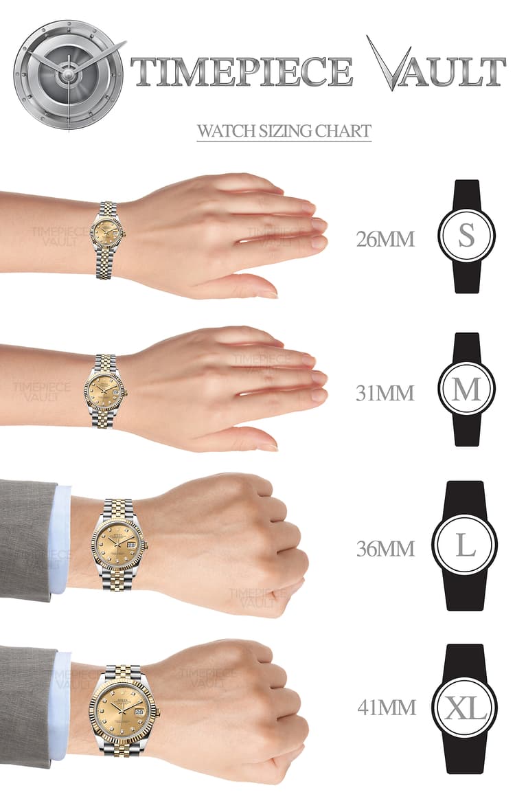 On Wrist Mens Rolex Size Chart Rolex Datejust 16233 Gold Steel